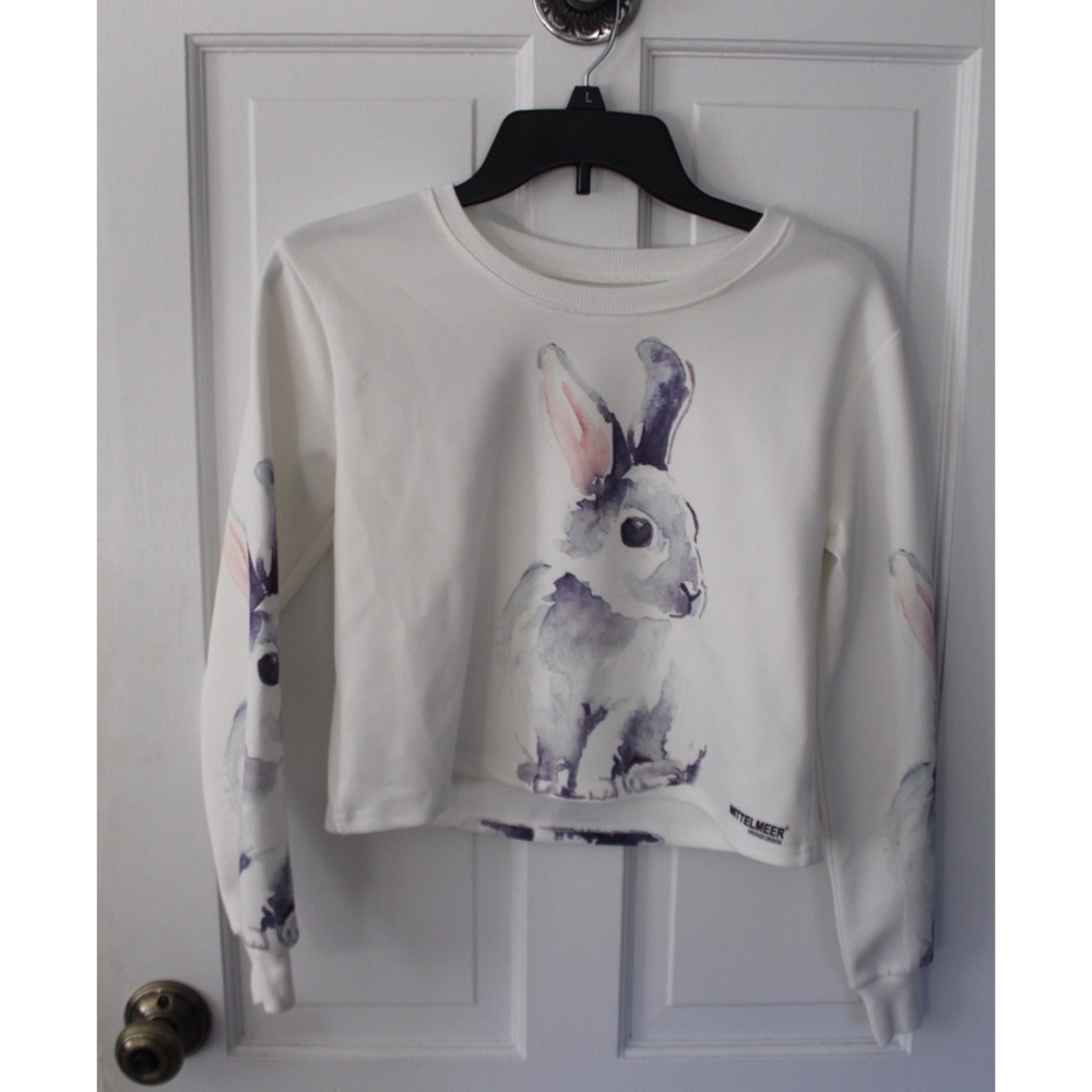 Cropped Watercolor Rabbit Crewneck